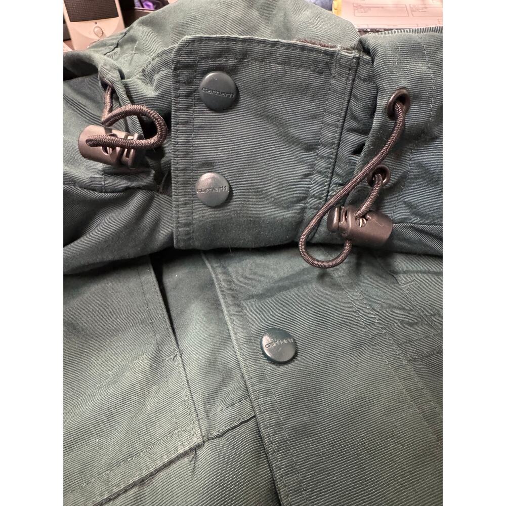 Vintage Carhartt Hooded Work Chore Jacket Green Distressed Workwear Coat XXL - Picture 6 of 11